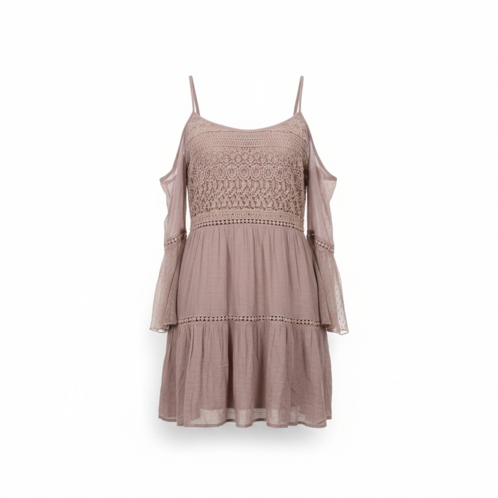 Chic Lace Long Sleeve Dress in Taupe